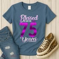 Blessed by God for 75 Years Old 75th Birthday Present Gifts Crown Women's T-Shirt thumb 3