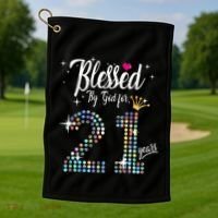 Blessed By God For 21 Years 21st Birthday Anniversary Golf Towel thumb 1