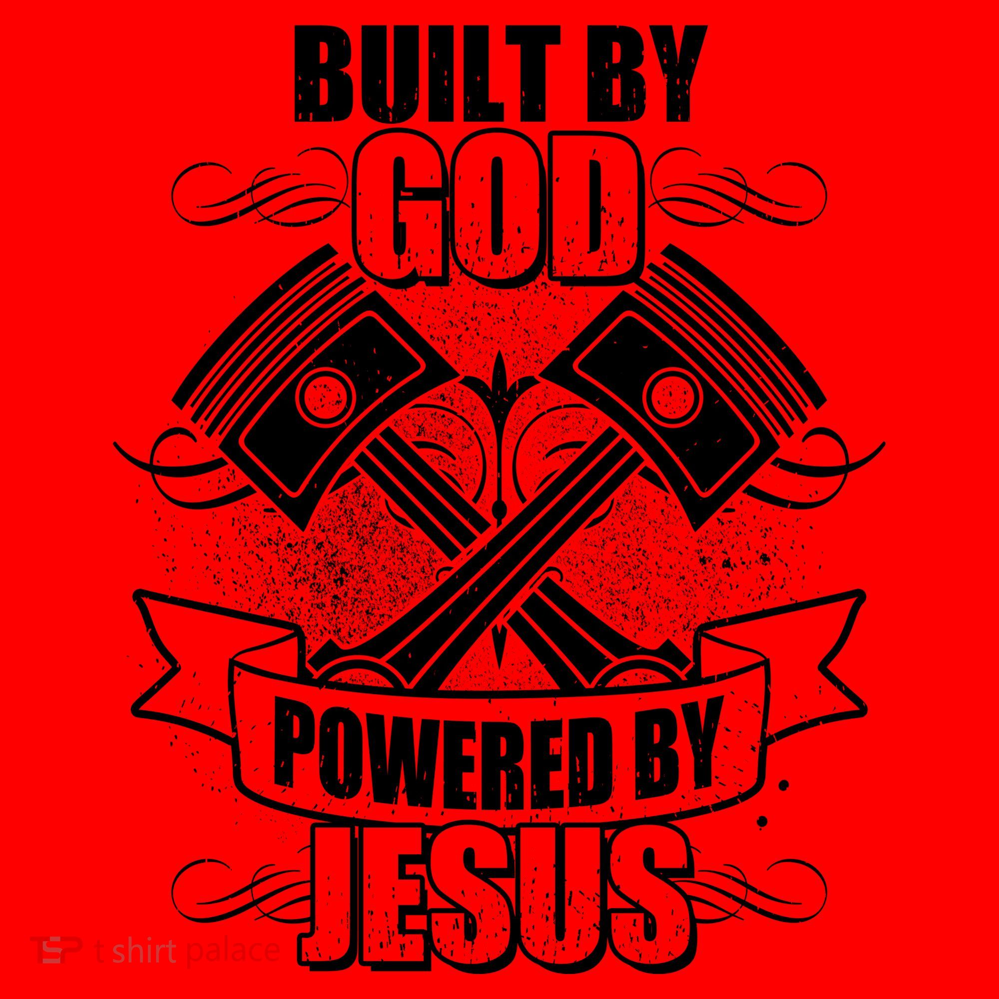Built By God Powered By Jesus Car Engine Pistons Santa Hat
