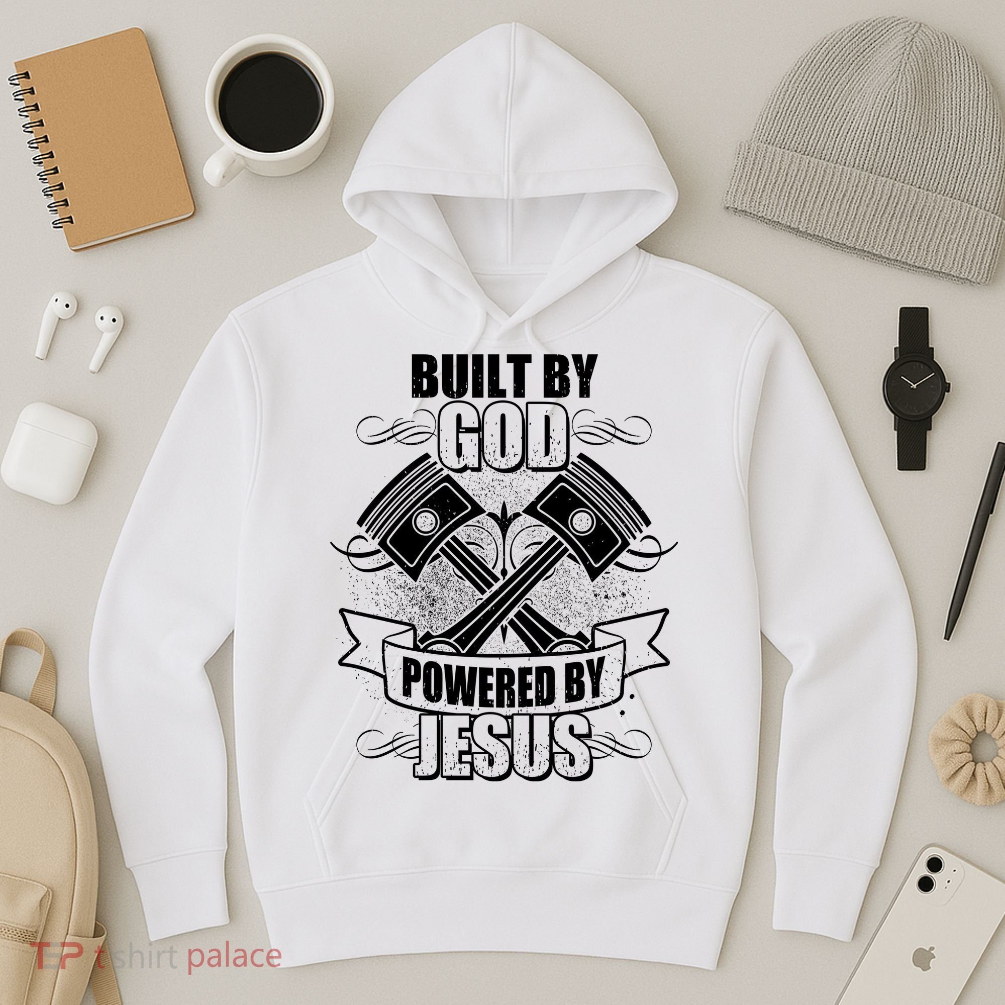 Built By God Powered By Jesus Car Engine Pistons Hoodie
