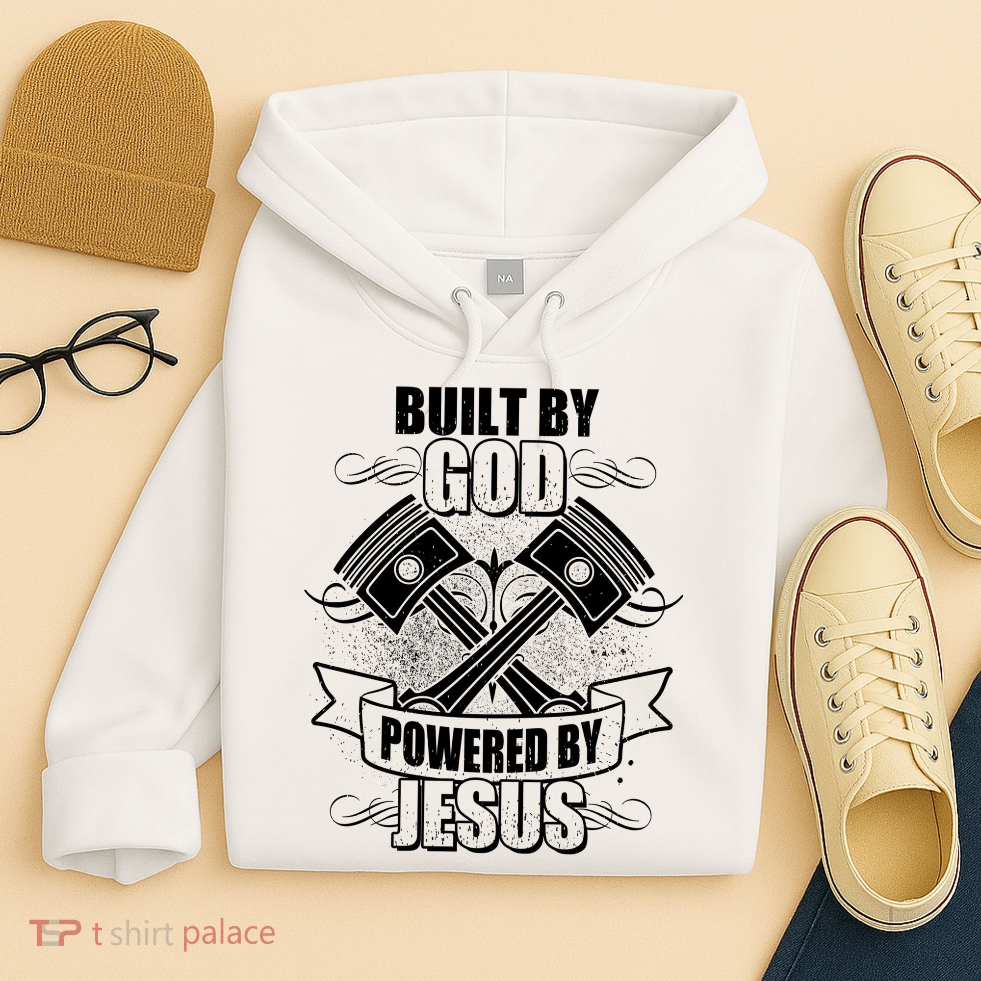Built By God Powered By Jesus Car Engine Pistons Hoodie