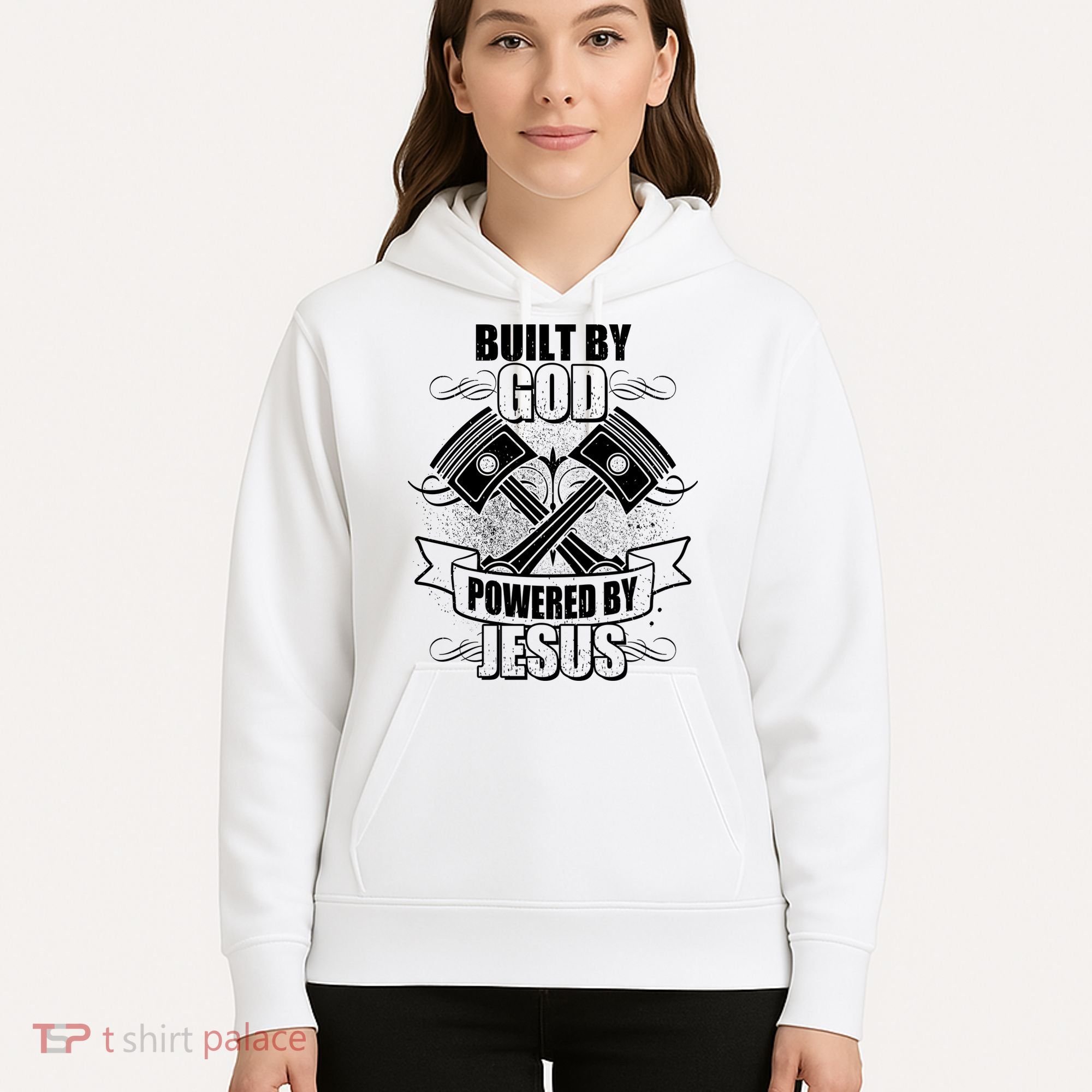 Built By God Powered By Jesus Car Engine Pistons Hoodie
