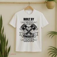 Built By God Powered By Jesus Car Engine Pistons T-Shirt thumb 2
