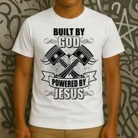 Built By God Powered By Jesus Car Engine Pistons T-Shirt thumb 3