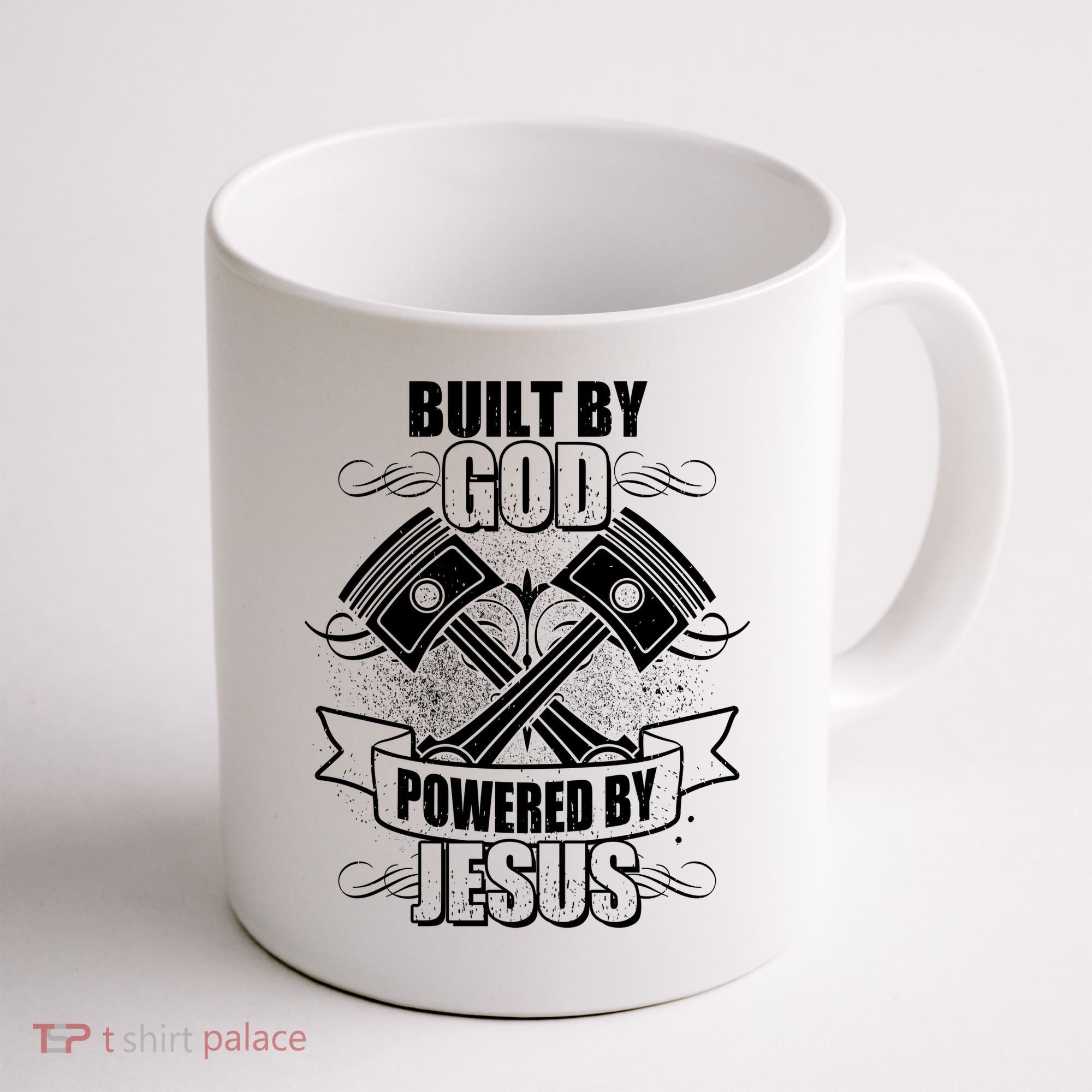 Built By God Powered By Jesus Car Engine Pistons Coffee Mug