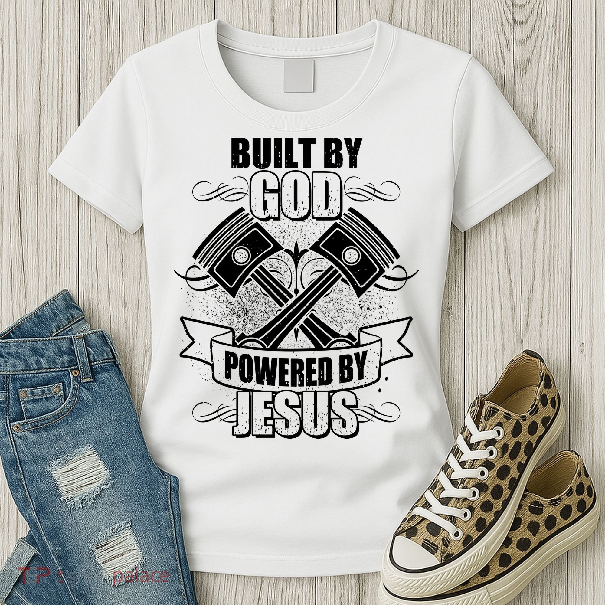 Built By God Powered By Jesus Car Engine Pistons Women's T-Shirt