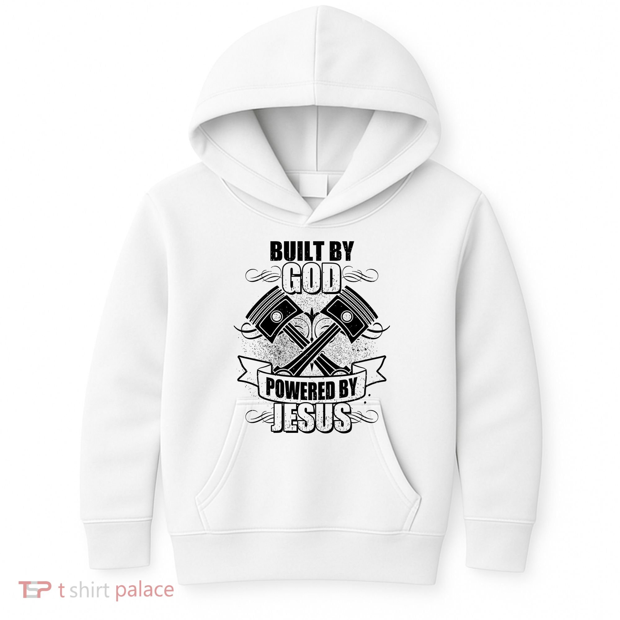 Built By God Powered By Jesus Car Engine Pistons Kids Hoodie
