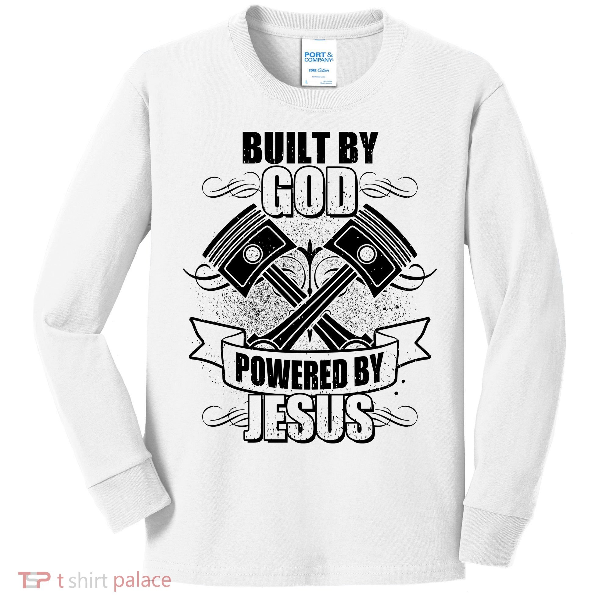 Built By God Powered By Jesus Car Engine Pistons Kids Long Sleeve Shirt