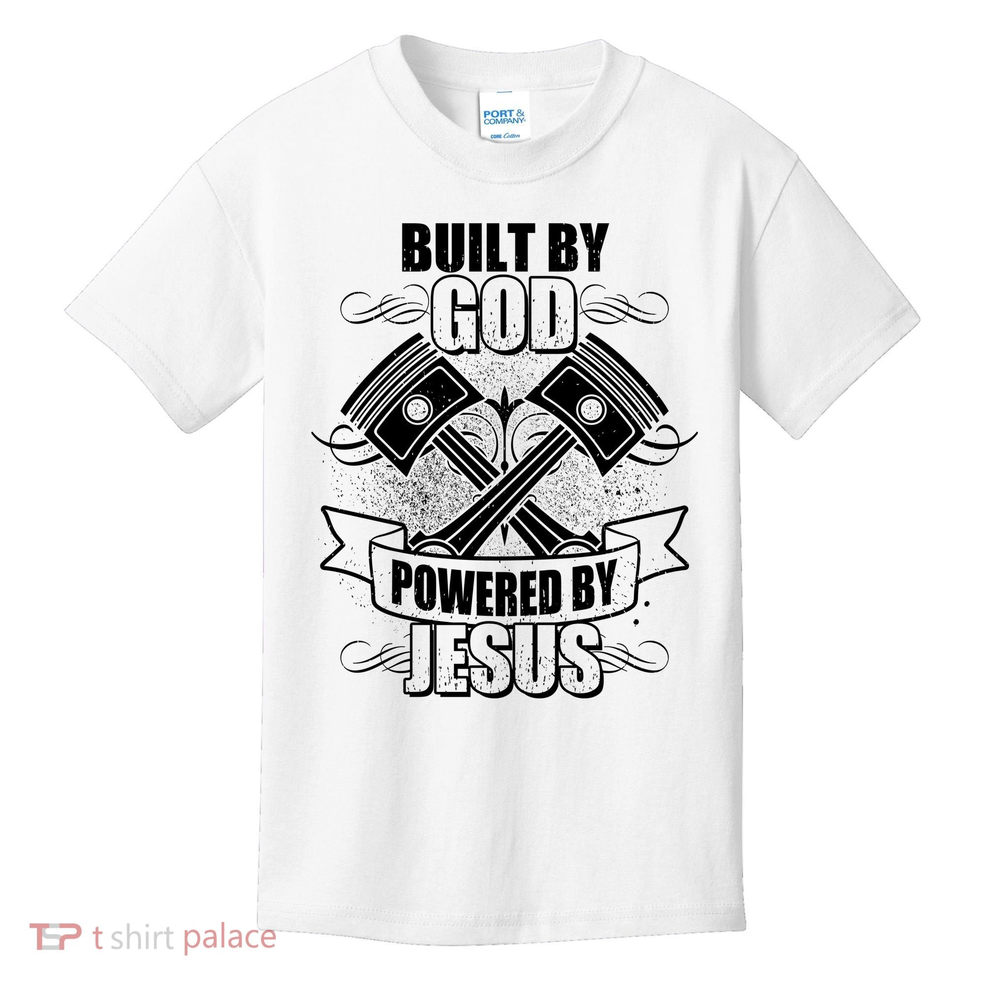 Built By God Powered By Jesus Car Engine Pistons Kids T-Shirt