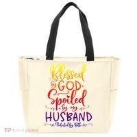 Blessed By God Spoiled By My Husband Protected By Both Gift Tote Bag thumb 0