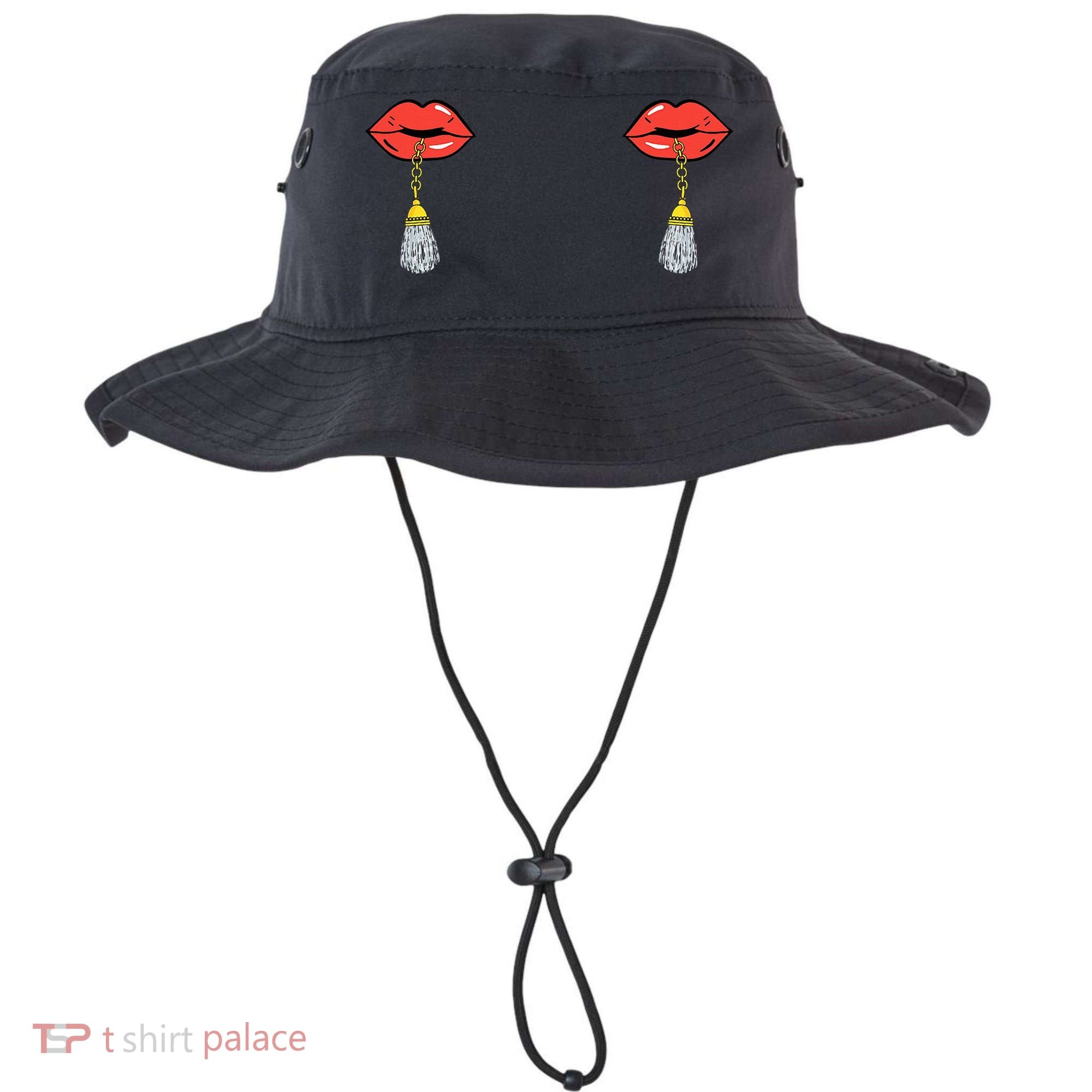 Burlesque Boobs Gag Red Lip Tassel Pasties Bucket Hat
