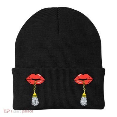 Burlesque Boobs Gag Red Lip Tassel Pasties Beanie