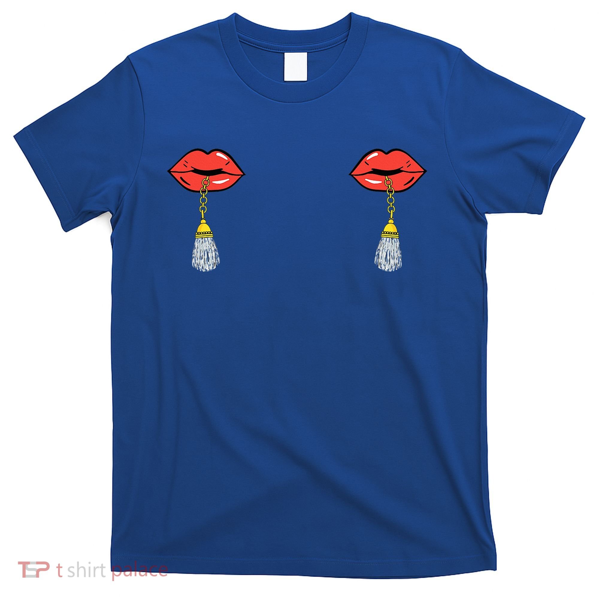 Burlesque Boobs Gag Red Lip Tassel Pasties T-Shirt