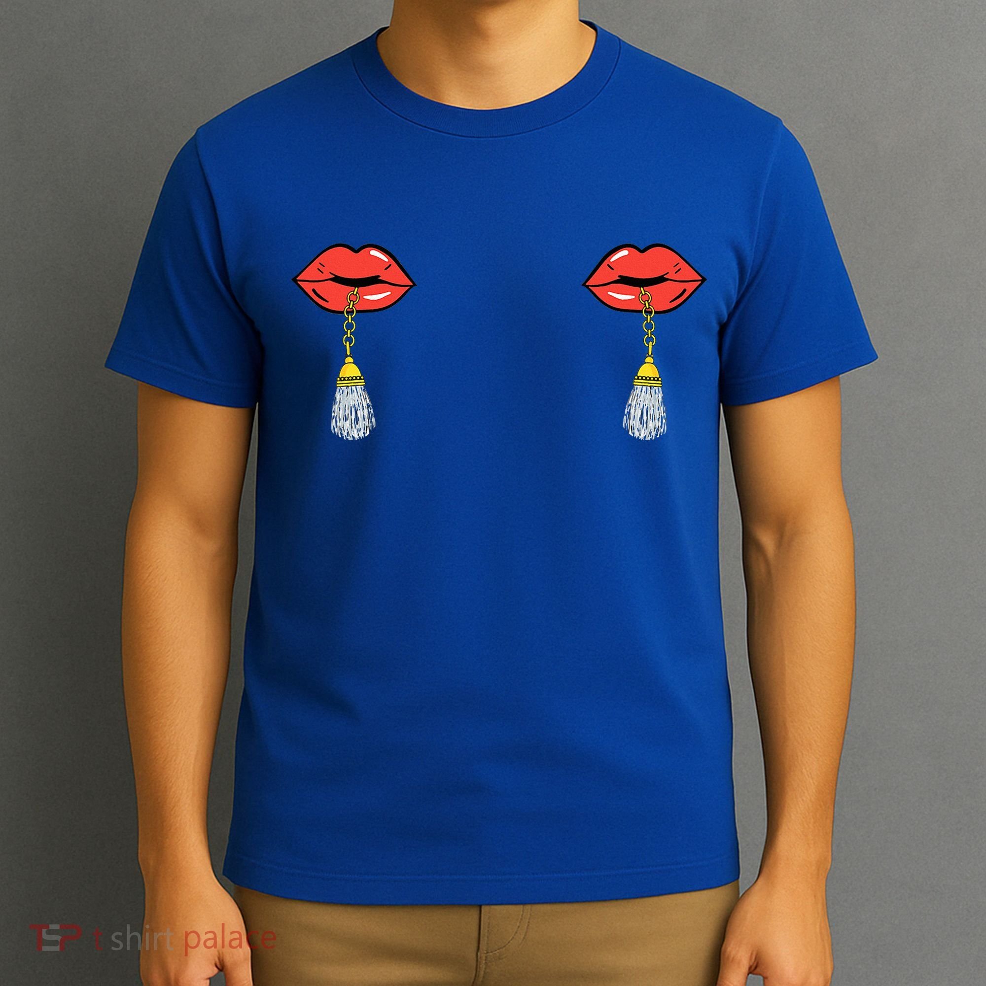 Burlesque Boobs Gag Red Lip Tassel Pasties T-Shirt