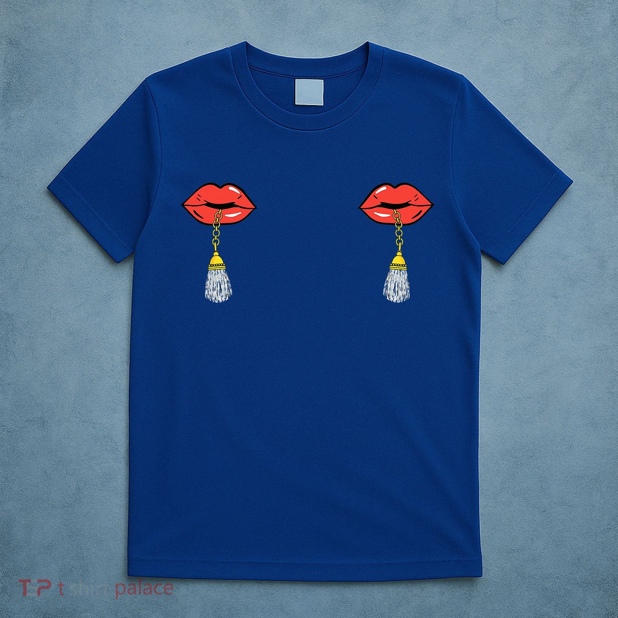 Burlesque Boobs Gag Red Lip Tassel Pasties T-Shirt