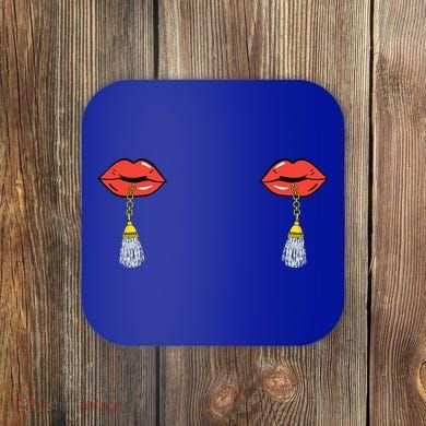 Burlesque Boobs Gag Red Lip Tassel Pasties Coaster