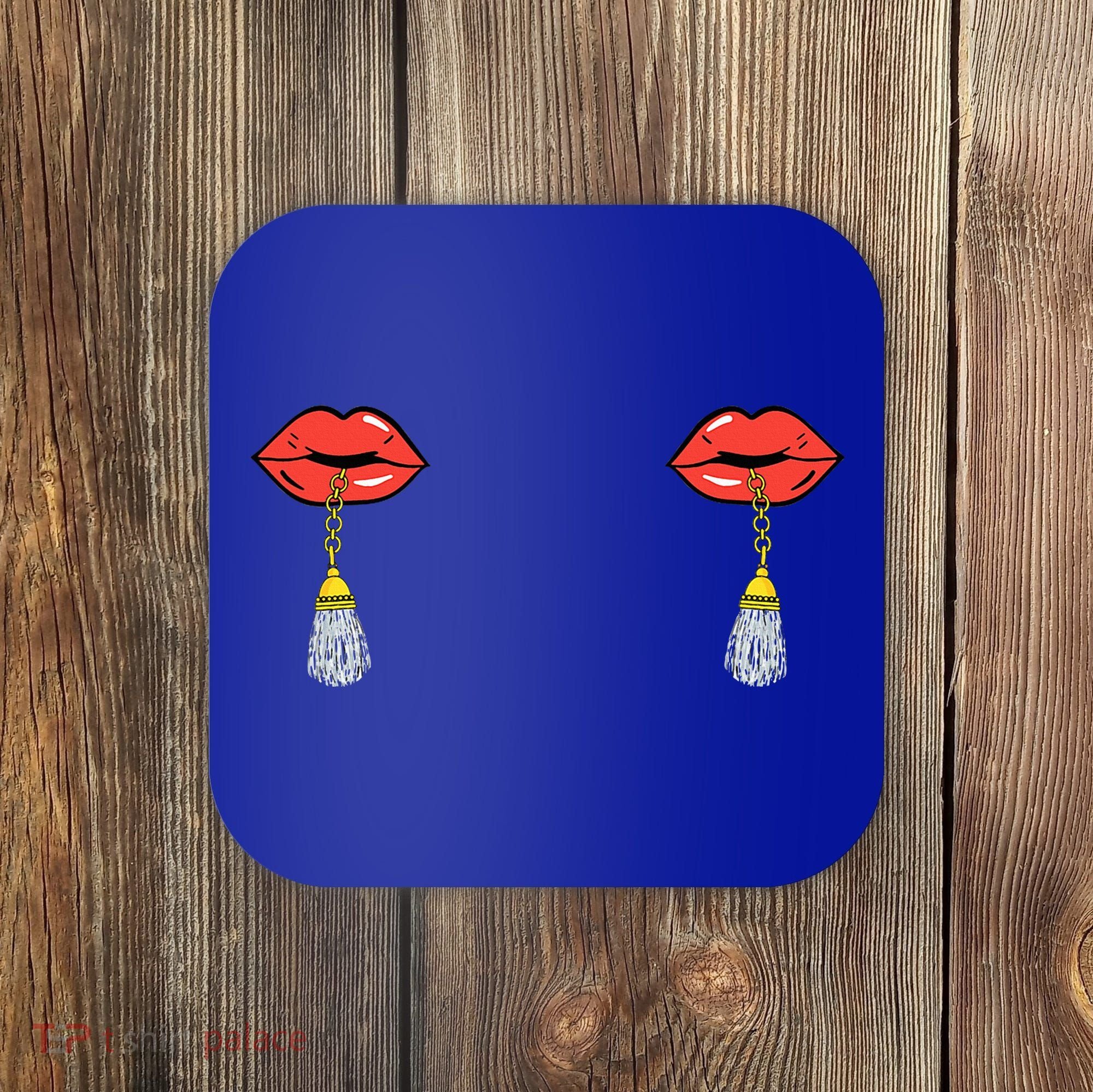 Burlesque Boobs Gag Red Lip Tassel Pasties Coaster