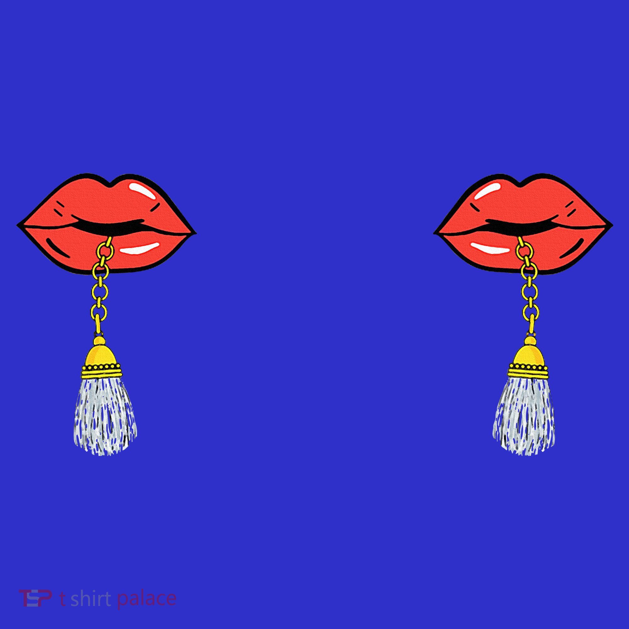 Burlesque Boobs Gag Red Lip Tassel Pasties Women's Tank Top