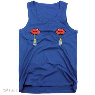 Burlesque Boobs Gag Red Lip Tassel Pasties Tank Top