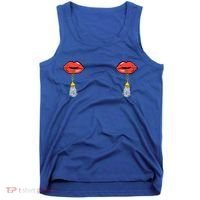 Burlesque Boobs Gag Red Lip Tassel Pasties Tank Top thumb 0