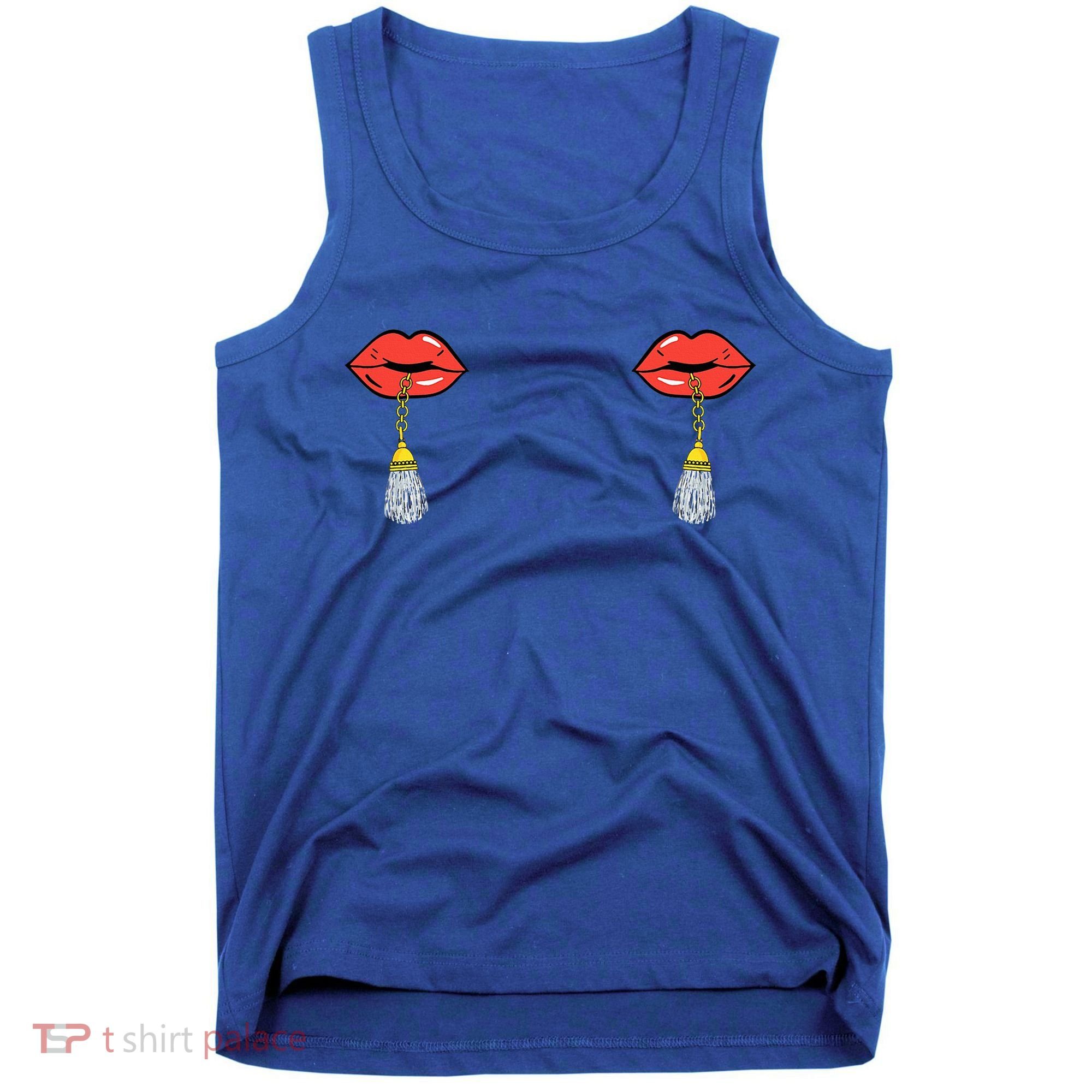 Burlesque Boobs Gag Red Lip Tassel Pasties Tank Top