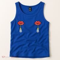 Burlesque Boobs Gag Red Lip Tassel Pasties Tank Top thumb 2