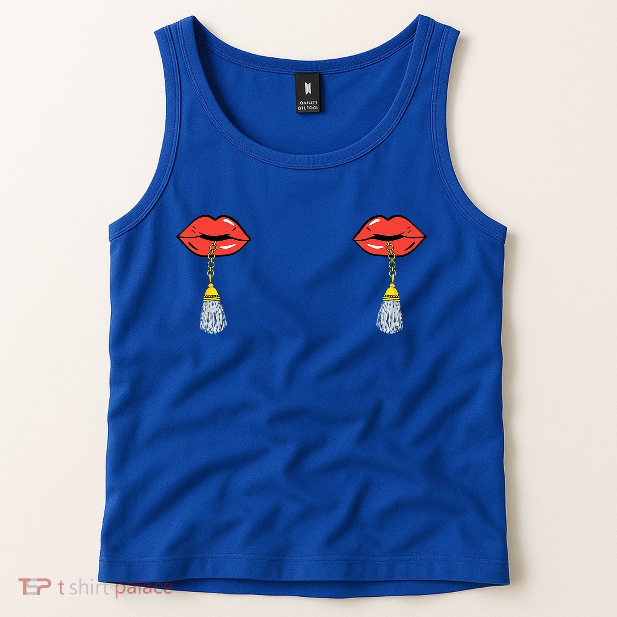 Burlesque Boobs Gag Red Lip Tassel Pasties Tank Top