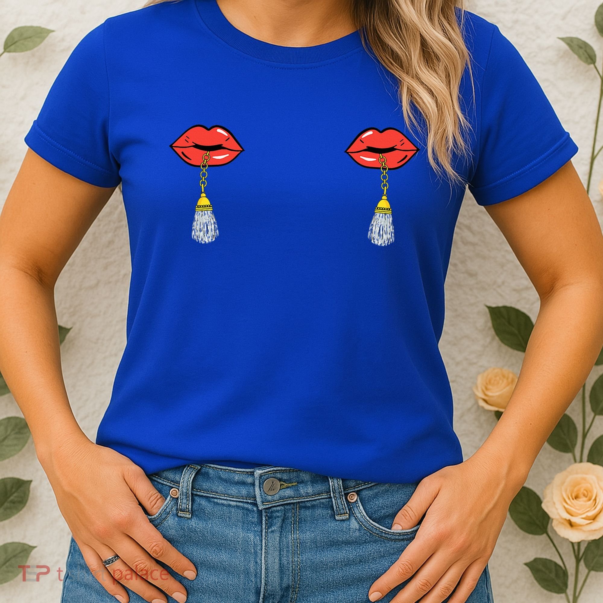 Burlesque Boobs Gag Red Lip Tassel Pasties Women's T-Shirt