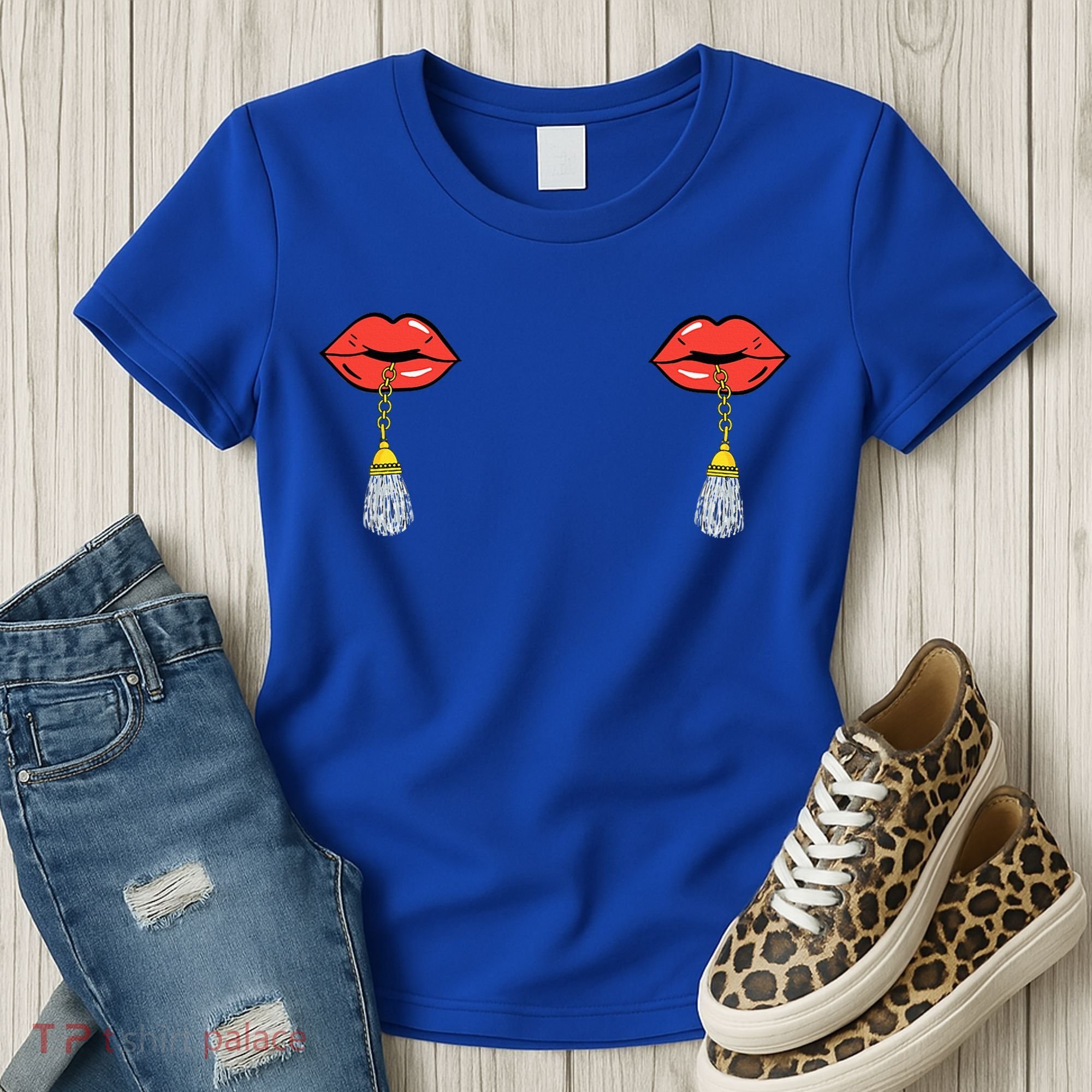 Burlesque Boobs Gag Red Lip Tassel Pasties Women's T-Shirt
