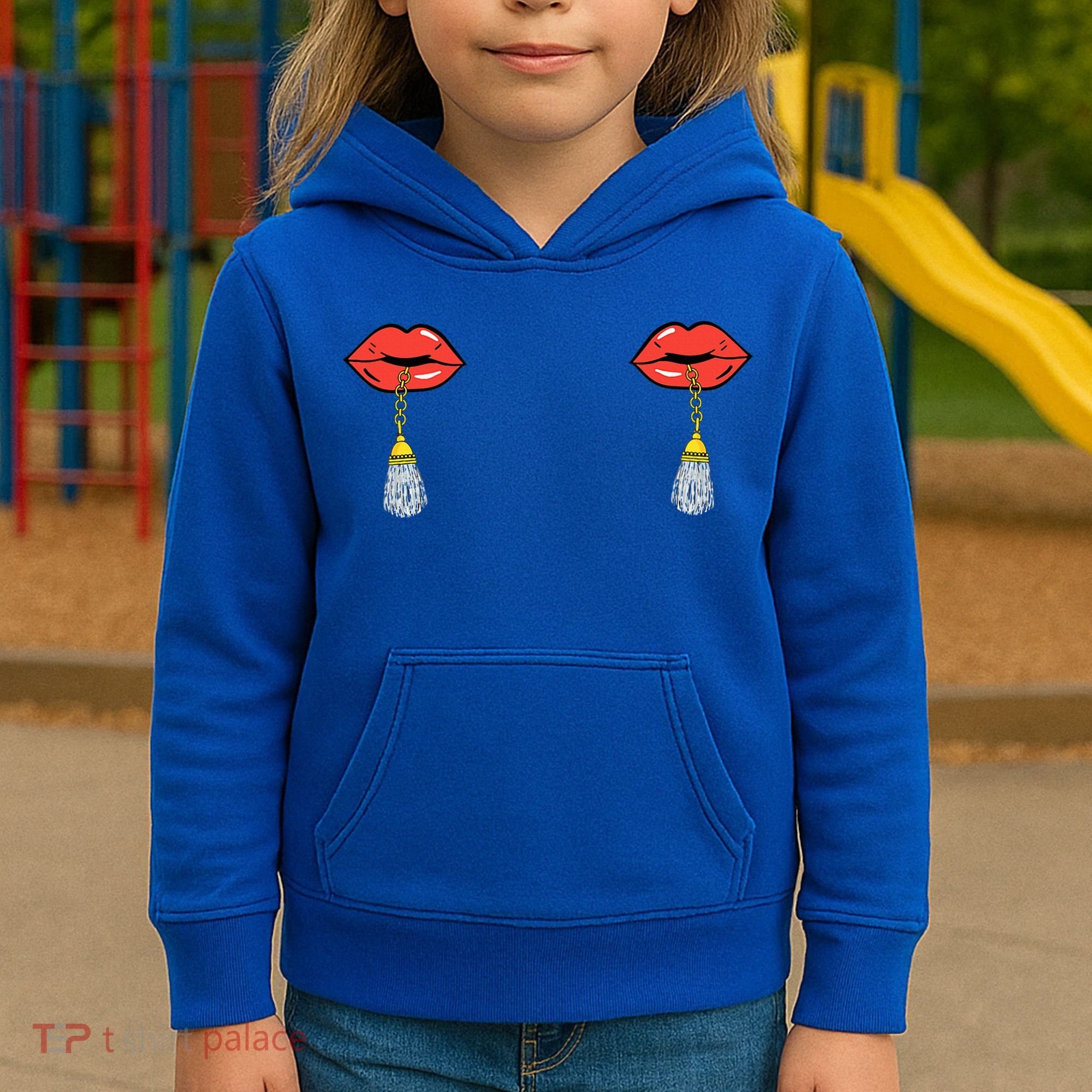 Burlesque Boobs Gag Red Lip Tassel Pasties Kids Hoodie