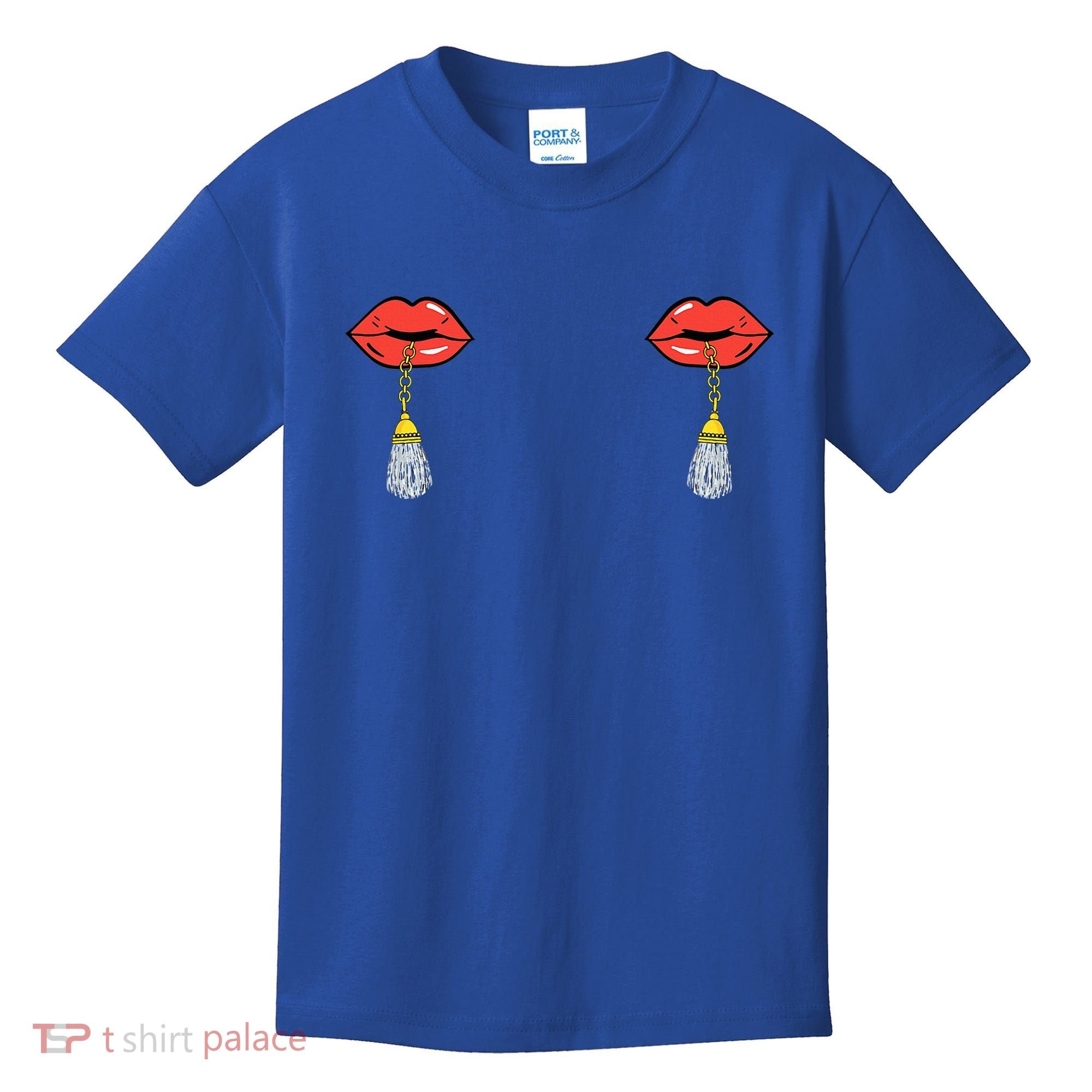 Burlesque Boobs Gag Red Lip Tassel Pasties Kids T-Shirt