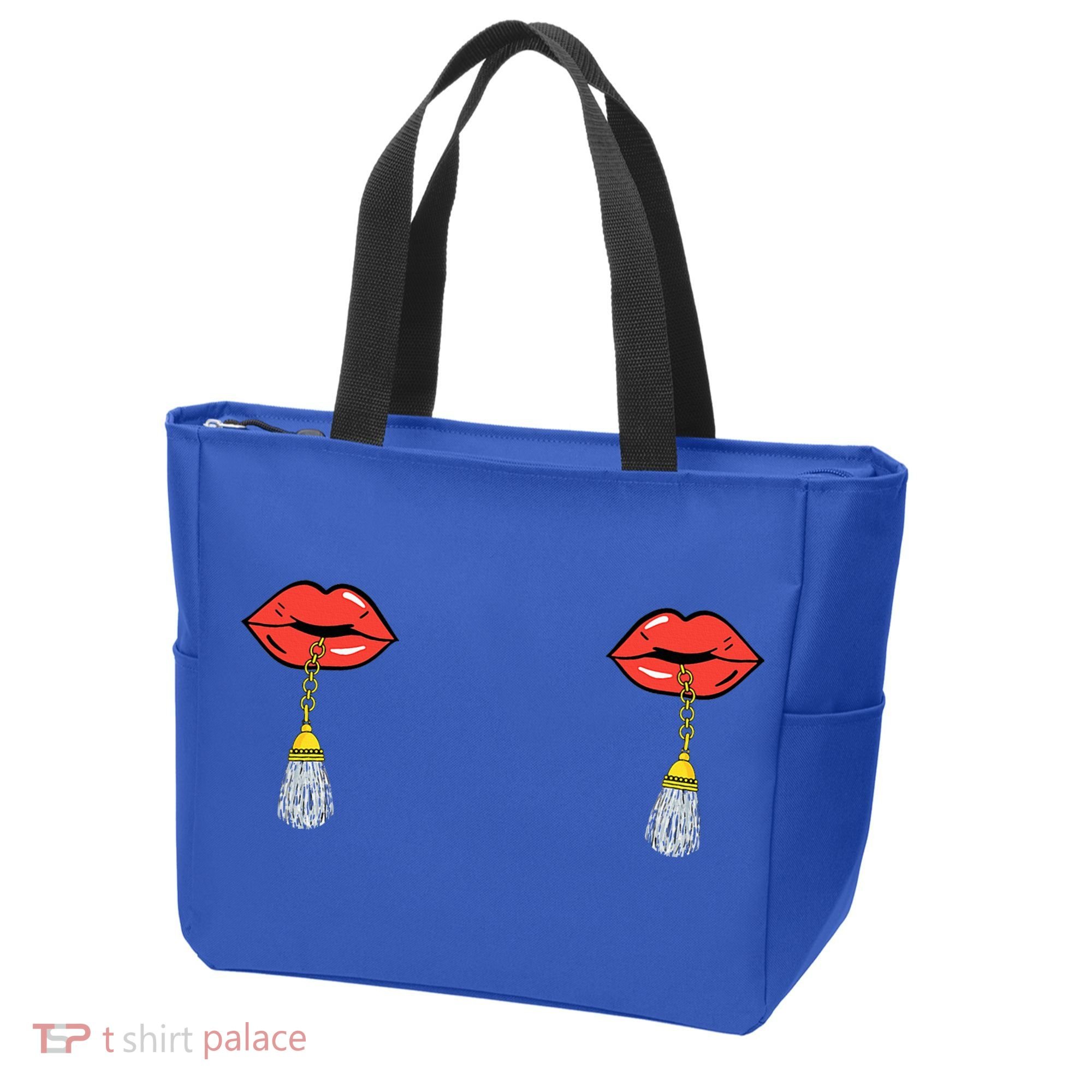 Burlesque Boobs Gag Red Lip Tassel Pasties Tote Bag