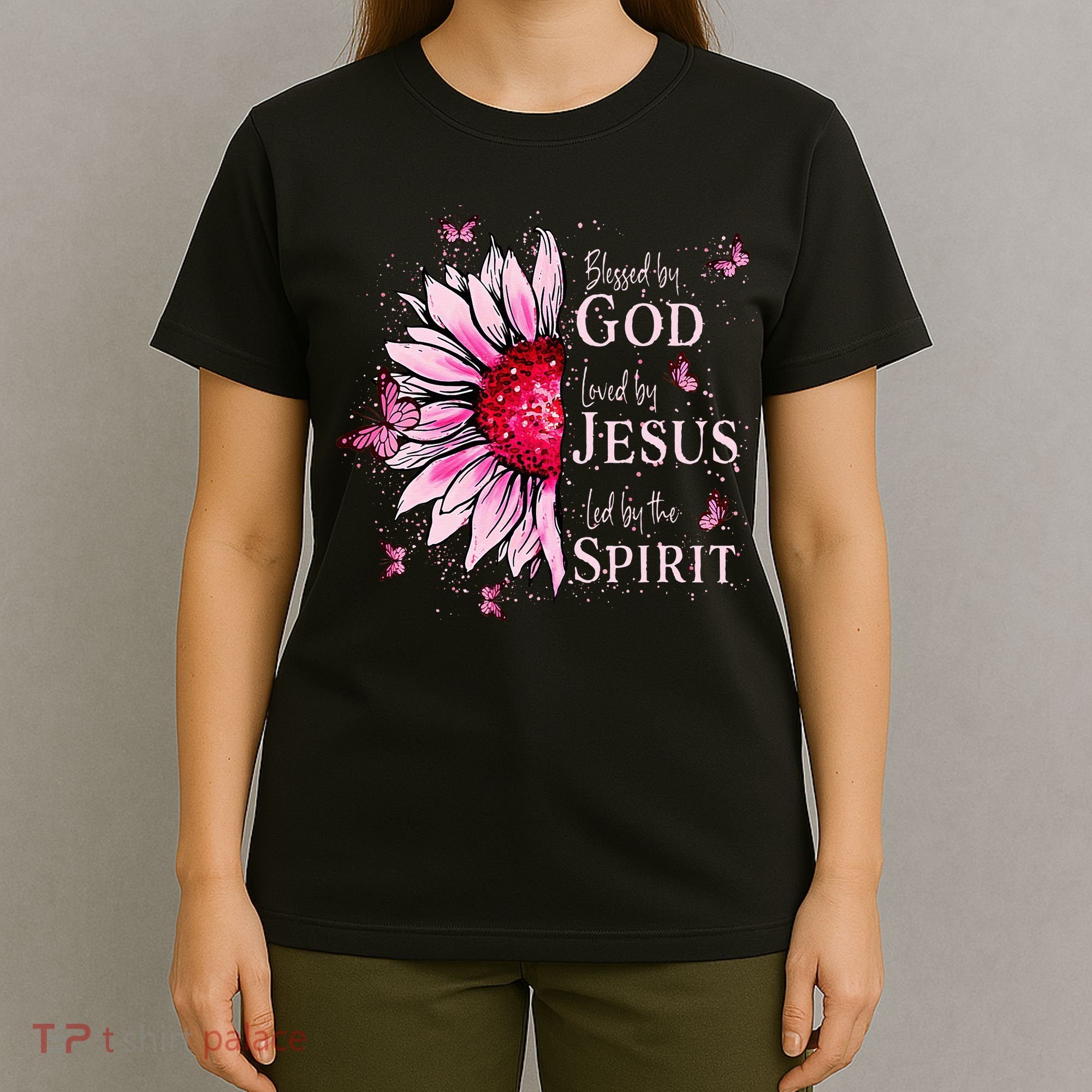 Blessed By God Loved By Jesus Sunflower  T-Shirt