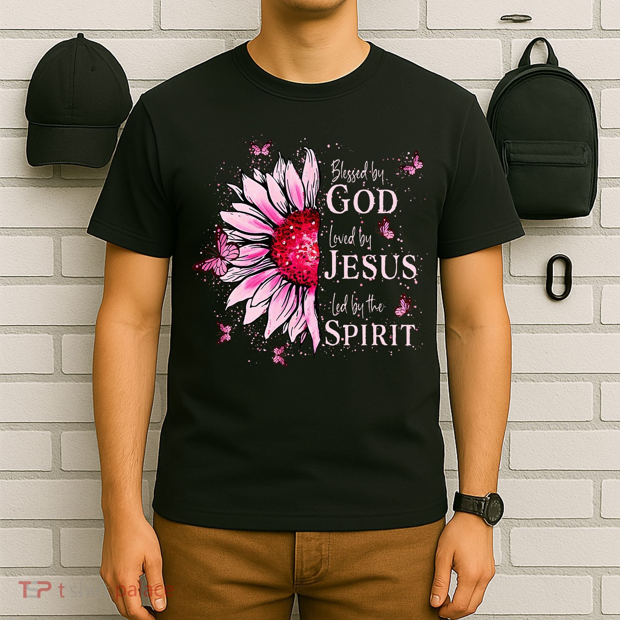 Blessed By God Loved By Jesus Sunflower  T-Shirt