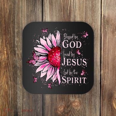 Blessed By God Loved By Jesus Sunflower  Coaster