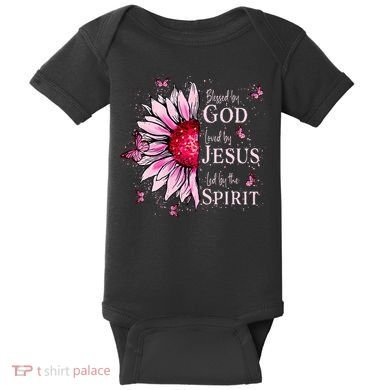 Blessed By God Loved By Jesus Sunflower  Baby Bodysuit