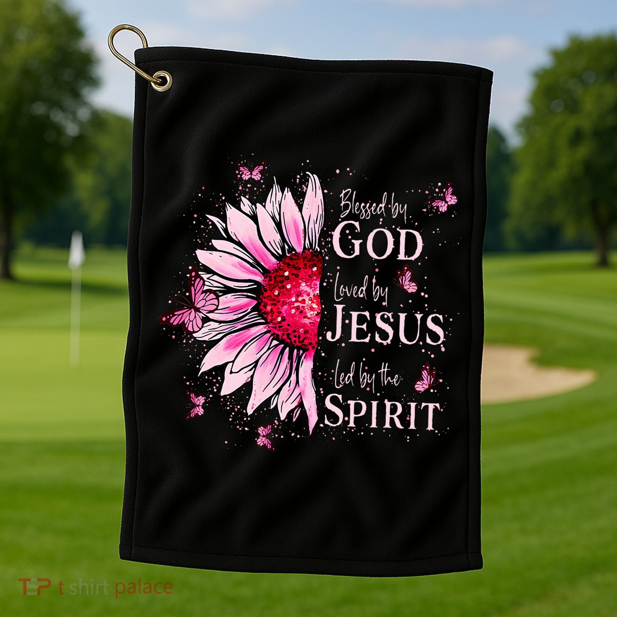 Blessed By God Loved By Jesus Sunflower  Golf Towel