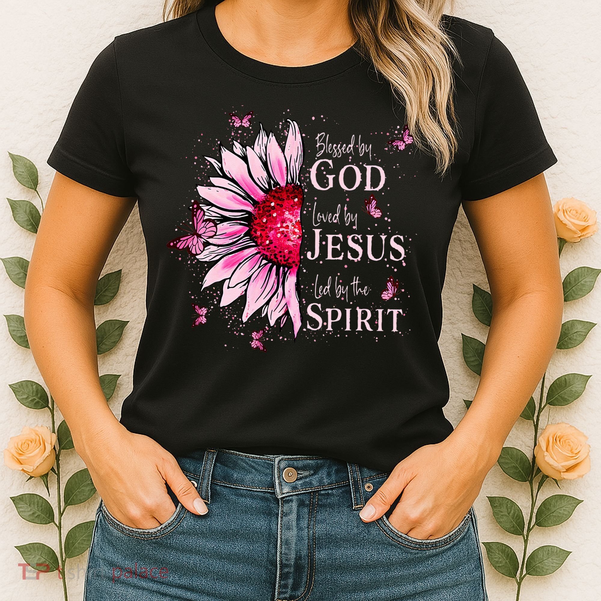 Blessed By God Loved By Jesus Sunflower  Women's T-Shirt