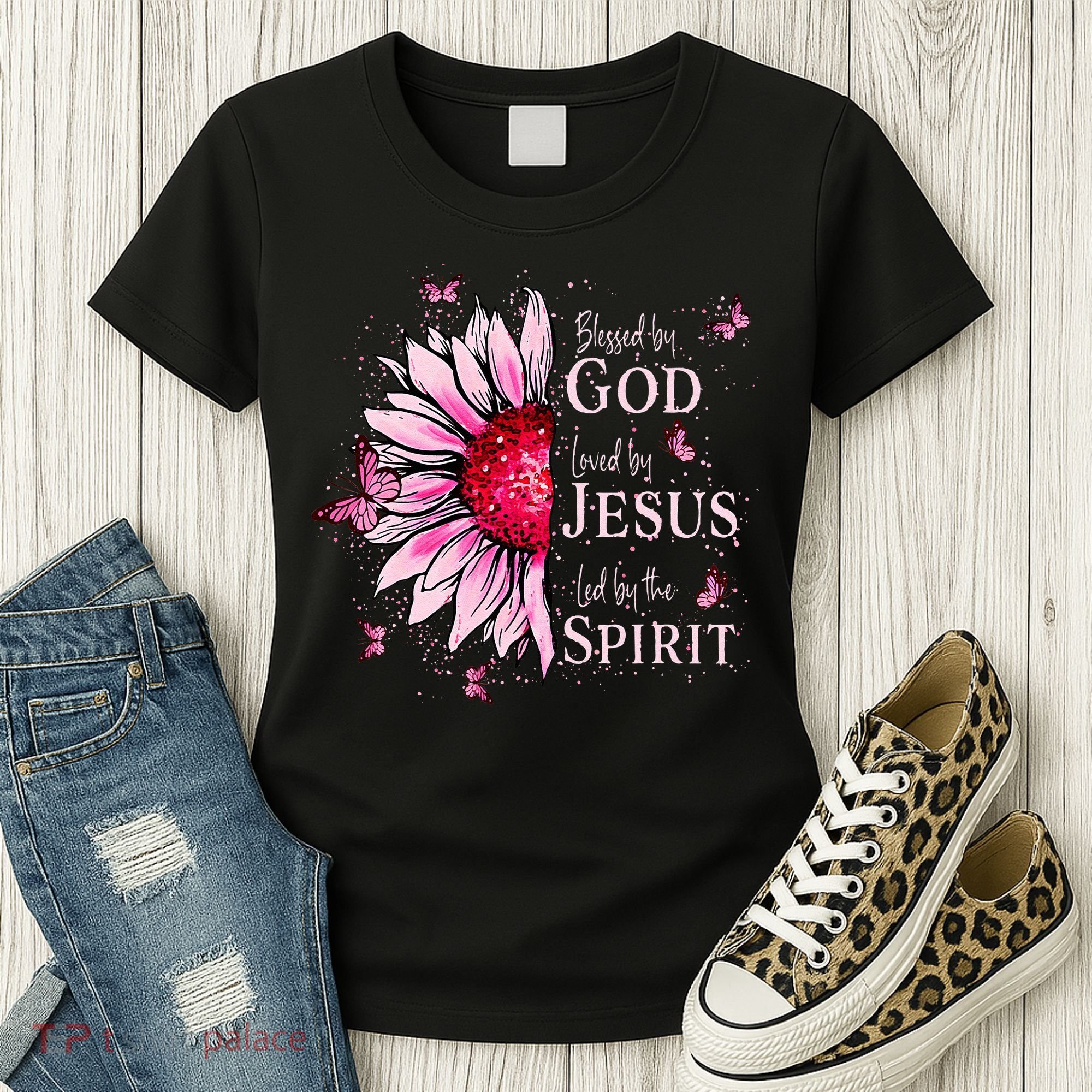 Blessed By God Loved By Jesus Sunflower  Women's T-Shirt