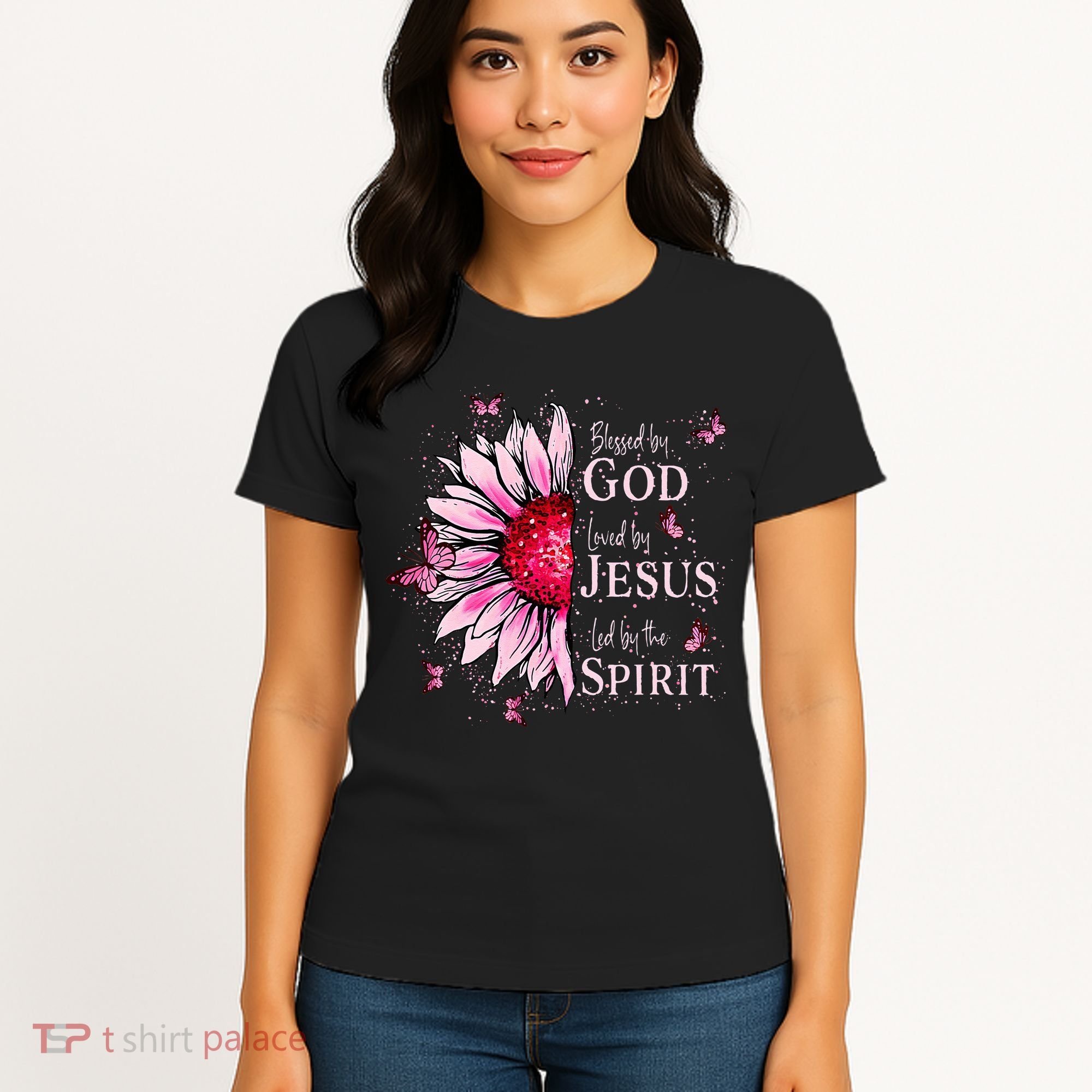 Blessed By God Loved By Jesus Sunflower  Women's T-Shirt