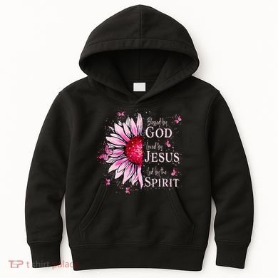 Blessed By God Loved By Jesus Sunflower  Kids Hoodie