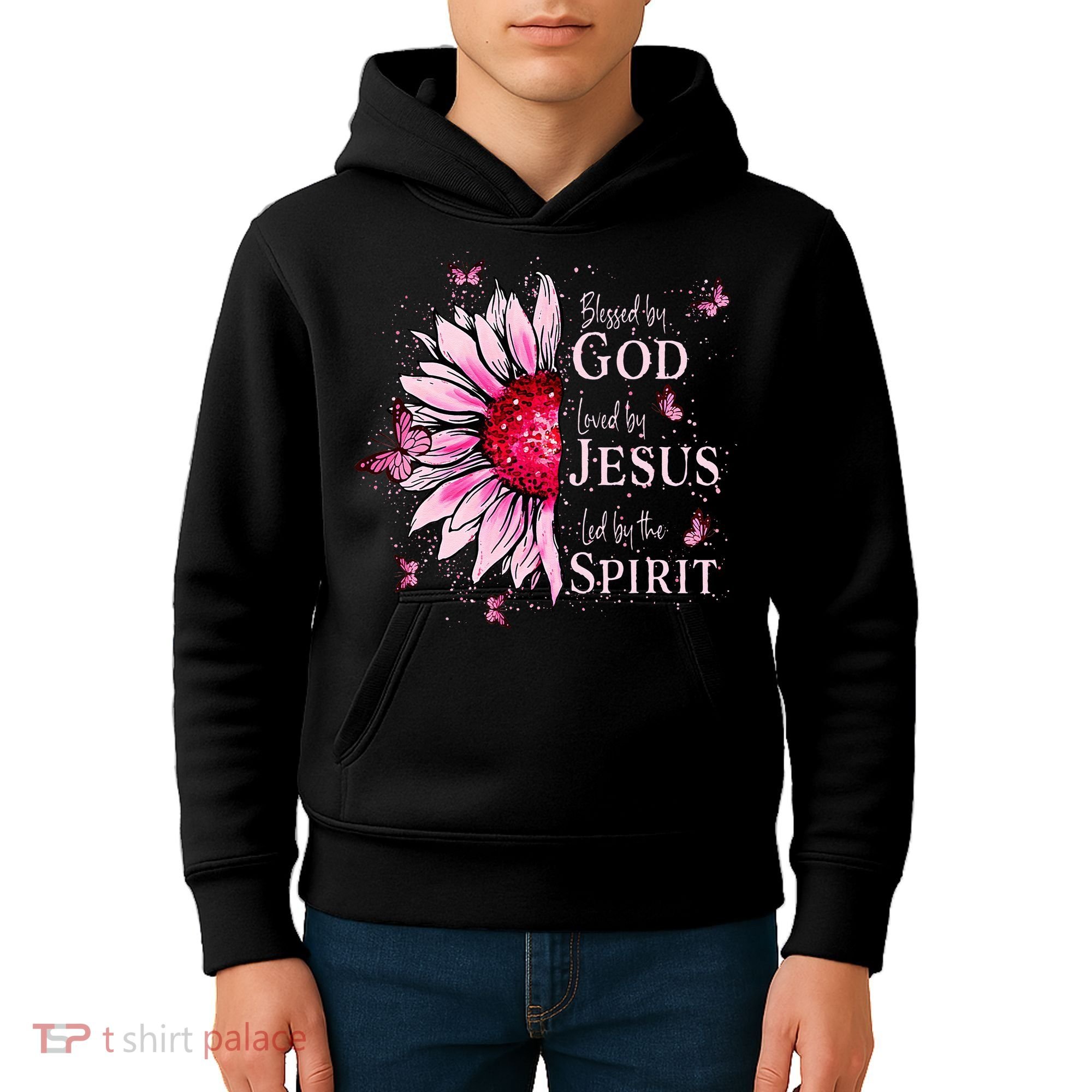 Blessed By God Loved By Jesus Sunflower  Kids Hoodie