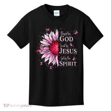 Blessed By God Loved By Jesus Sunflower  Kids T-Shirt