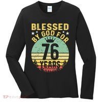 Blessed By GOD For 76 Years Of Being Awesome 76 Birthday Women's Long Sleeve Shirt thumb 0
