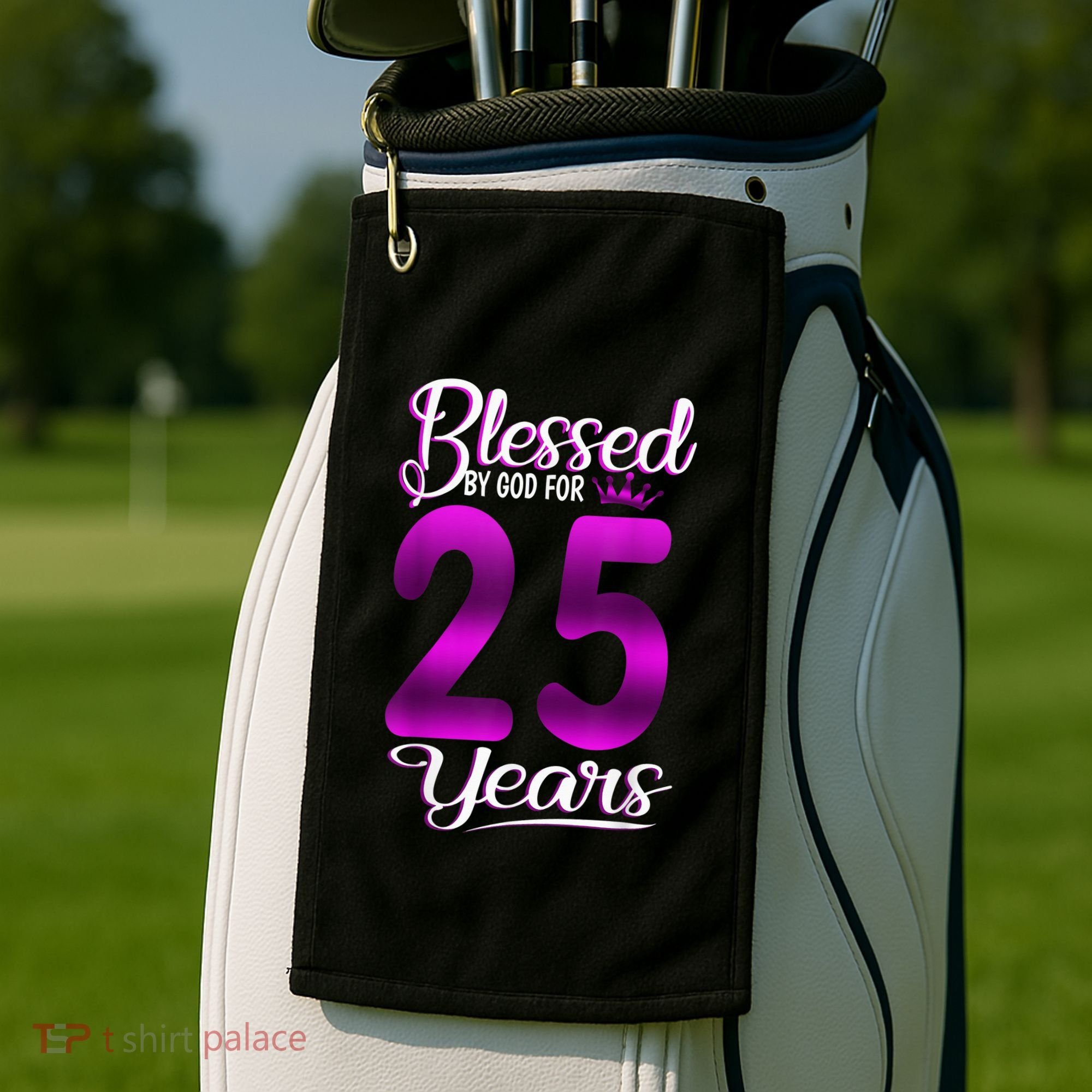 Blessed by God for 25 Years Old 25th Birthday Present Gifts Crown Golf Towel