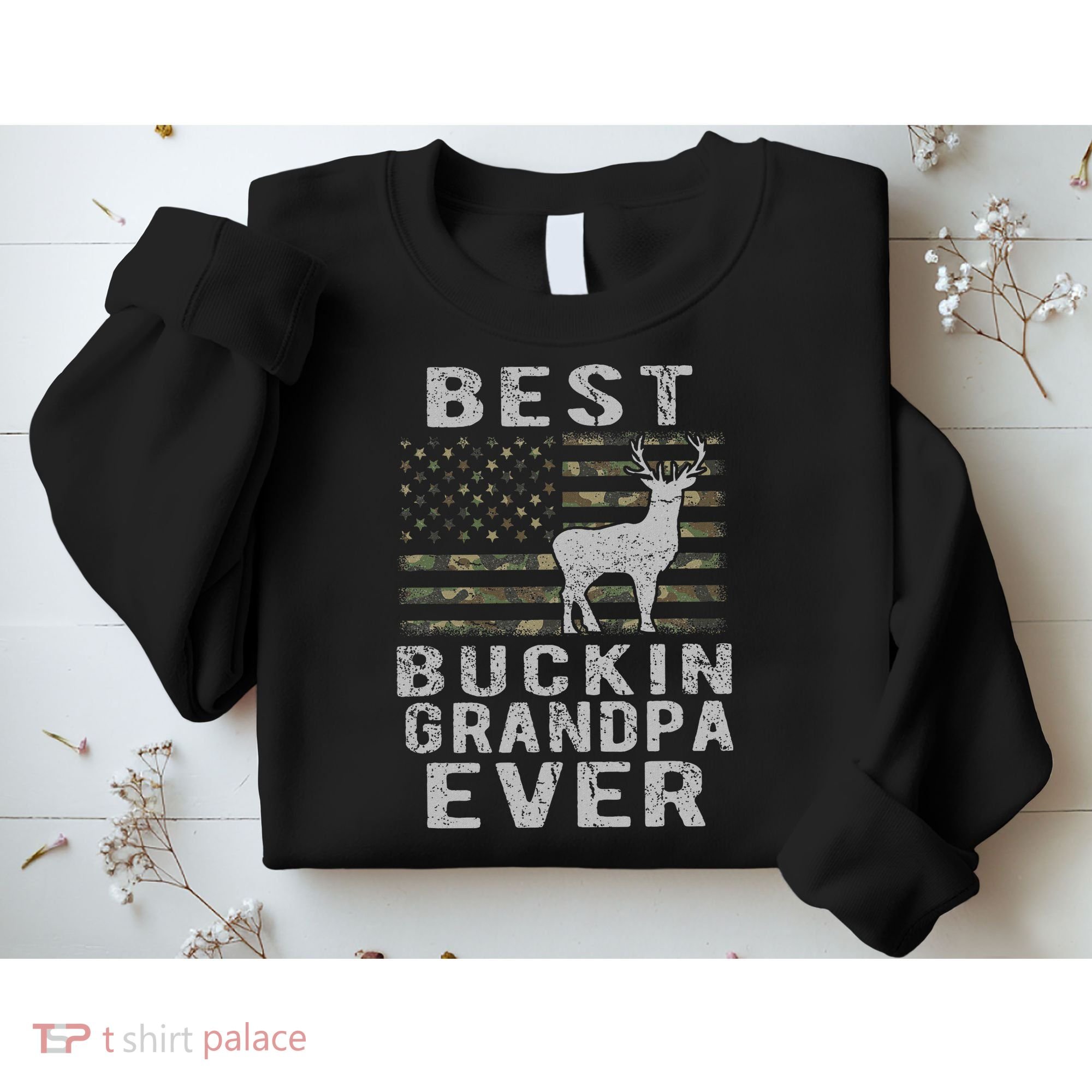 Best Bucking Grandpa Ever Camouflage Us Flag Deer Hunting Sweatshirt