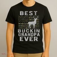 Best Bucking Grandpa Ever Camouflage Us Flag Deer Hunting T-Shirt thumb 3