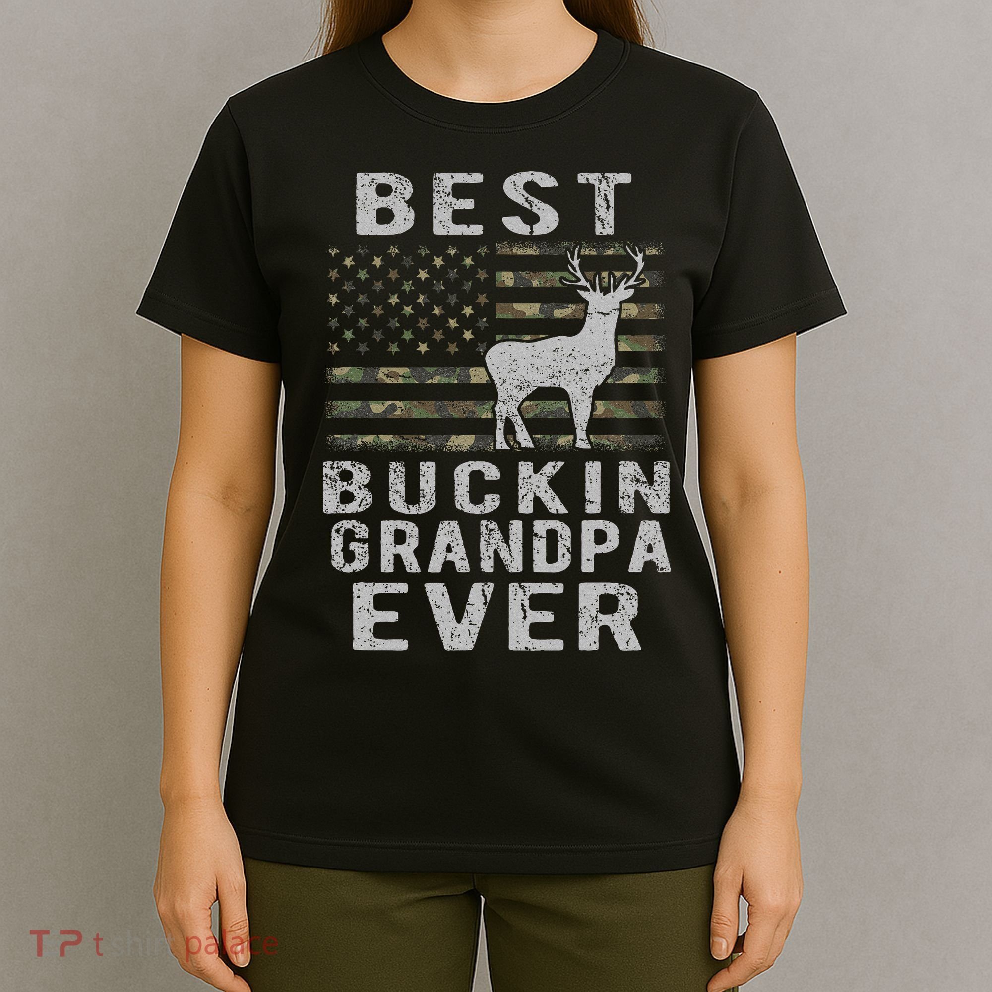 Best Bucking Grandpa Ever Camouflage Us Flag Deer Hunting T-Shirt