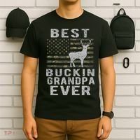 Best Bucking Grandpa Ever Camouflage Us Flag Deer Hunting T-Shirt thumb 6