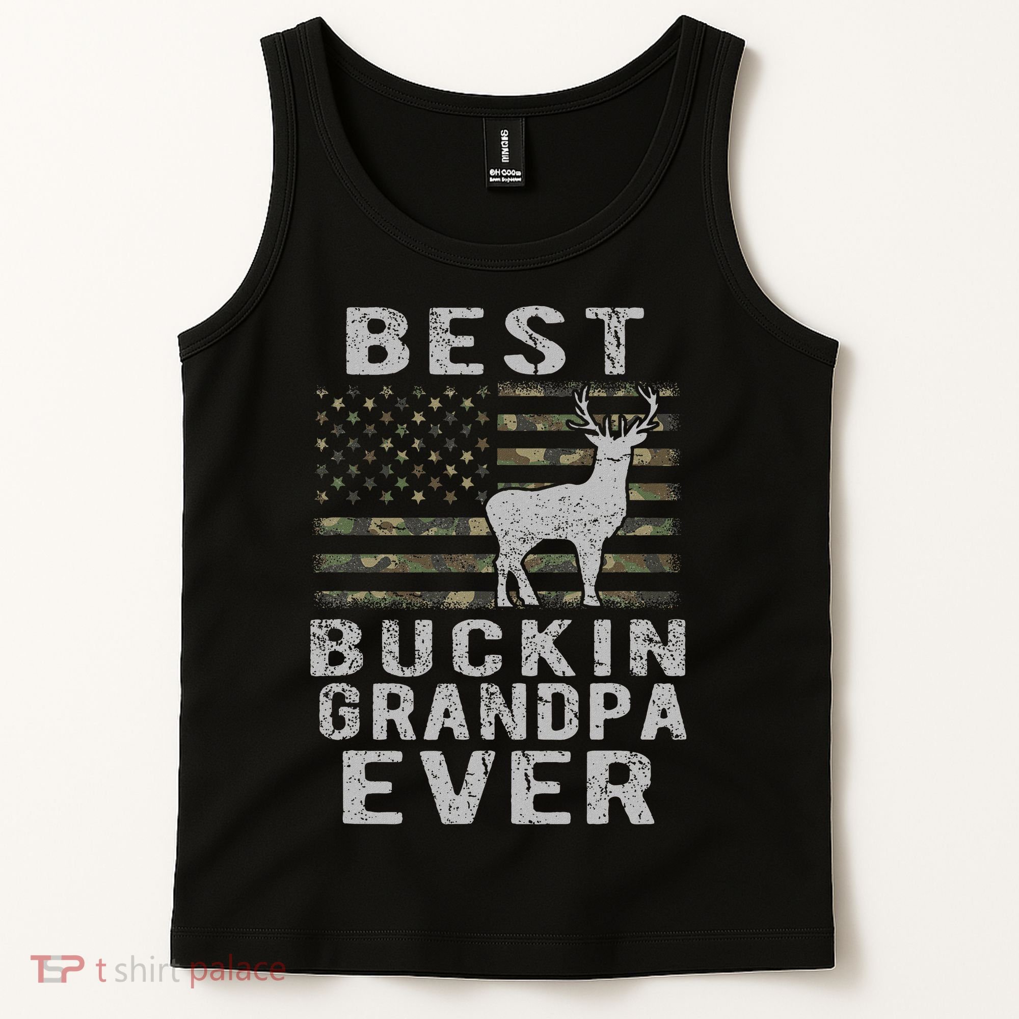 Best Bucking Grandpa Ever Camouflage Us Flag Deer Hunting Tank Top